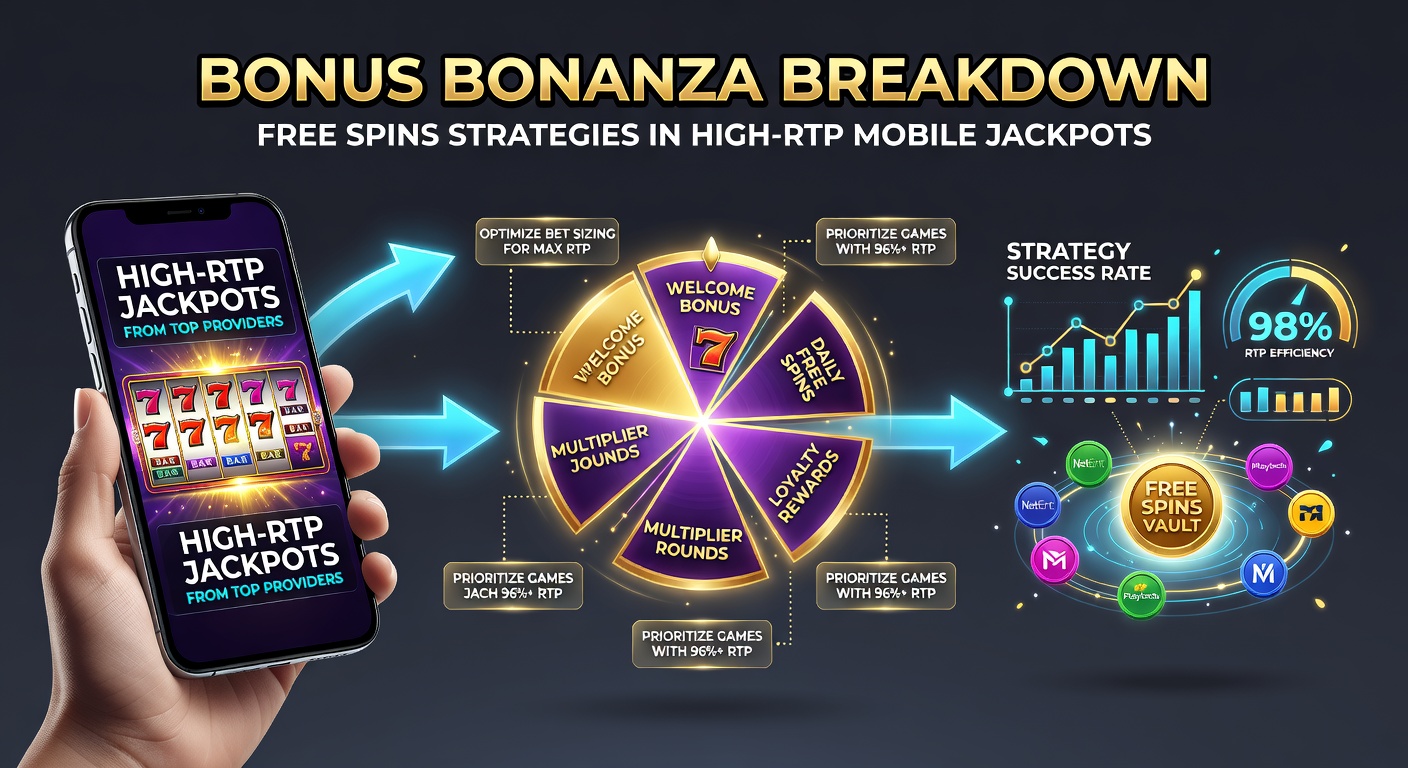Close-up of a jackpot wheel spinning during free spins on a smartphone, with glowing RTP stats and provider logos overlayed for strategic insight