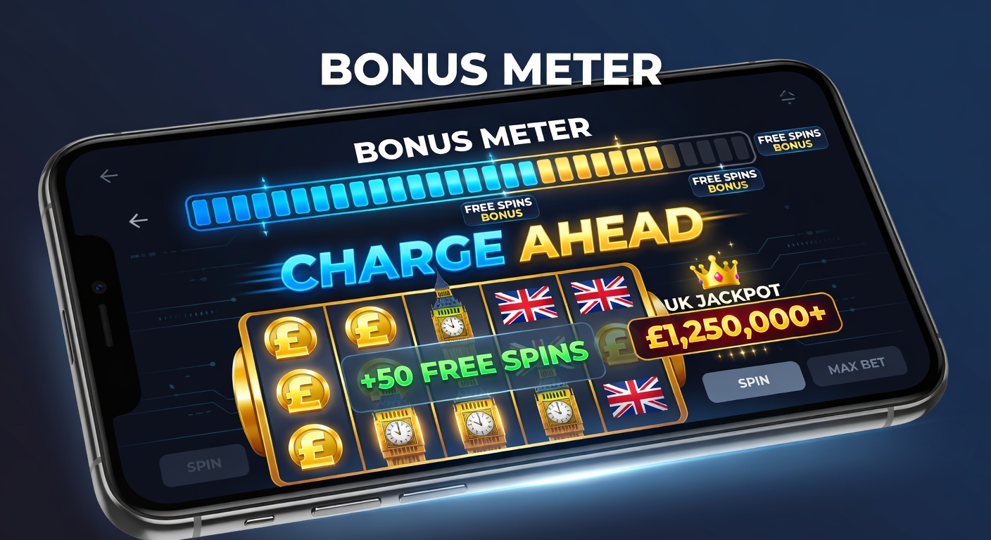 Vibrant bonus meter graphic filling rapidly on a mobile slot screen, triggering layered free spins toward a jackpot climax