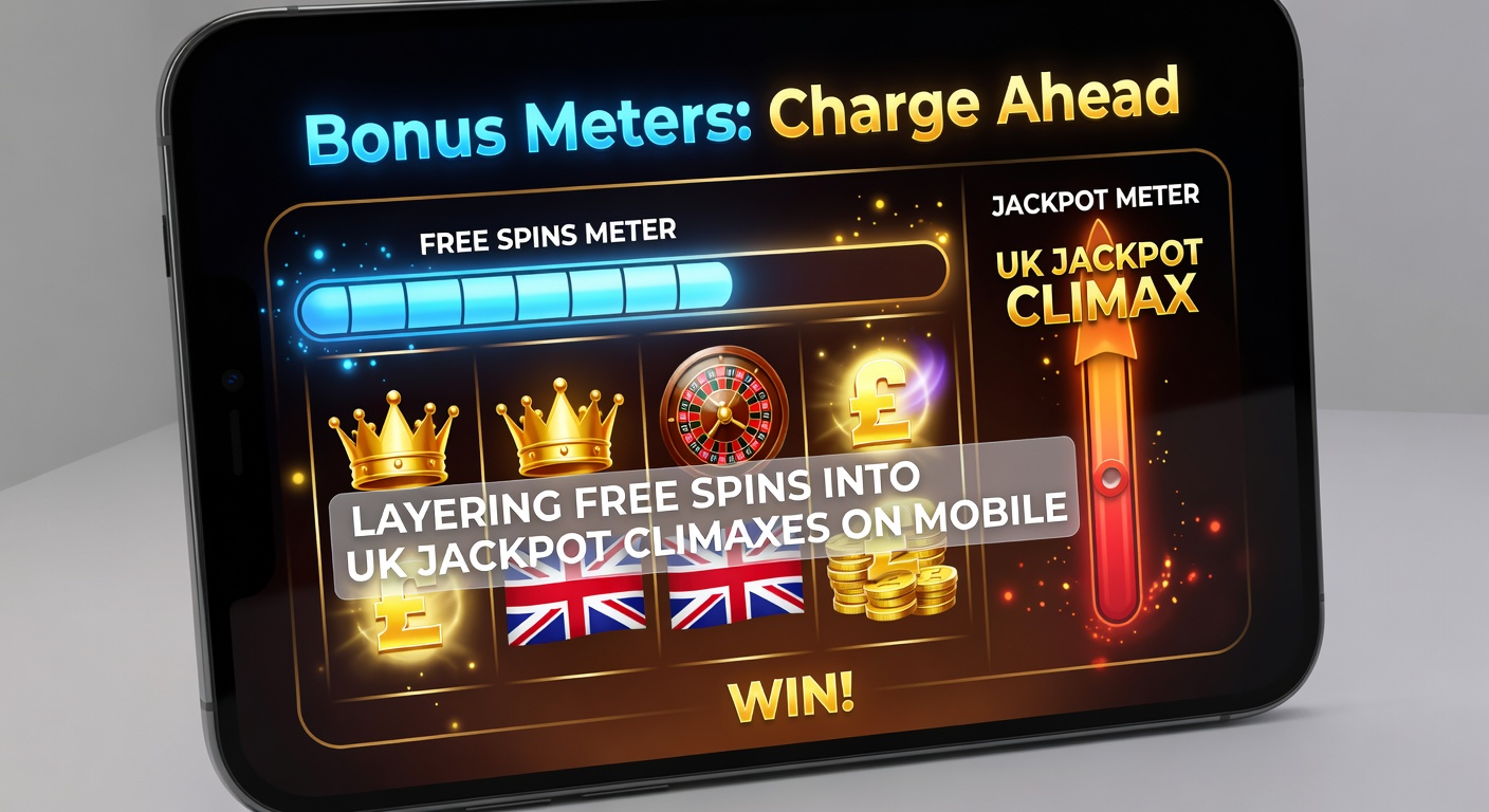 Mobile slot interface showing stacked free spins triggered by a charged bonus meter, with jackpot tiers lighting up in the background