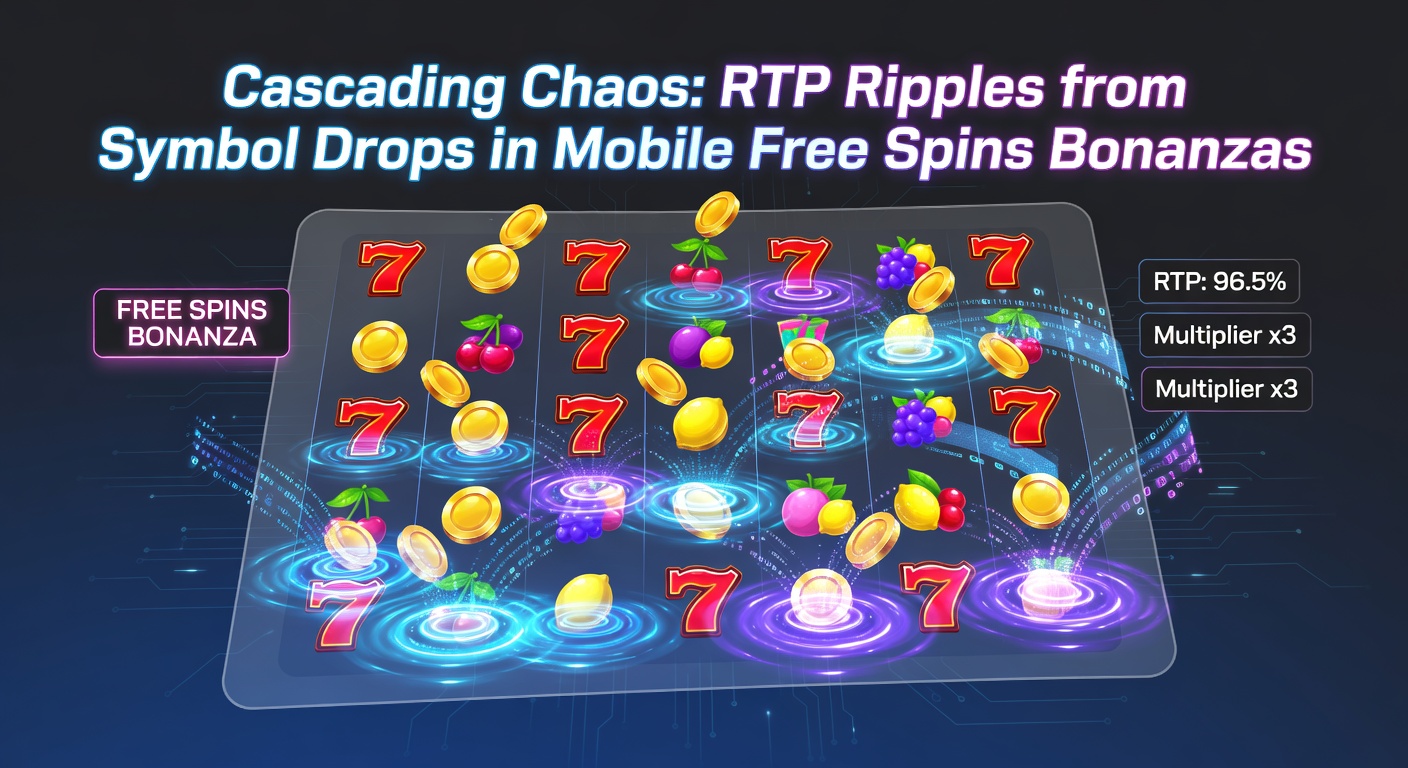 Vibrant mobile slot screen showing cascading symbols dropping during a free spins bonus round, with multipliers building chaotically