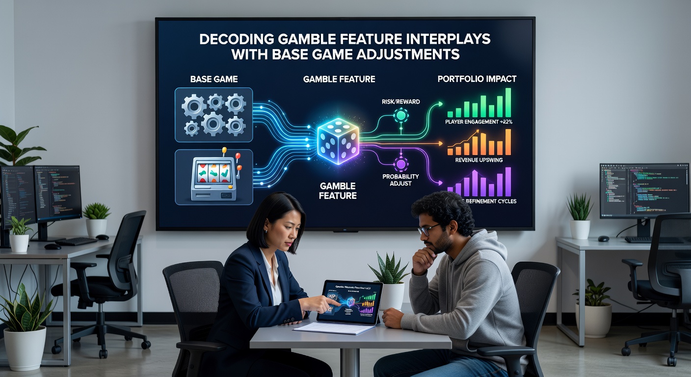 Developers analyze interplay data between base game adjustments and gamble round outcomes using studio analytics dashboards