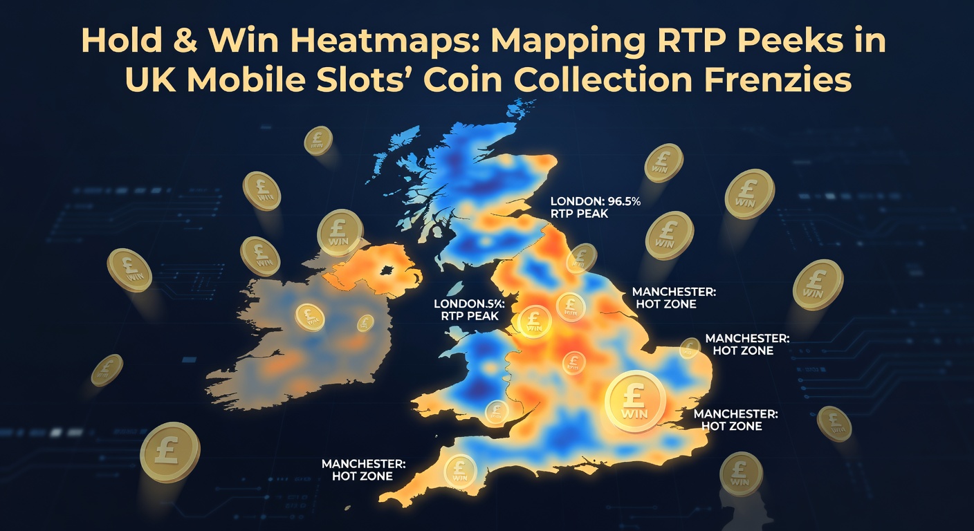 Visual heatmap overlay on a Hold & Win feature screen from a UK mobile slot, highlighting RTP peak zones during coin collection