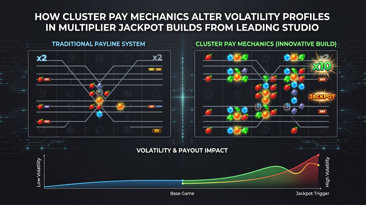 Comparison chart showing volatility curves for cluster pay versus traditional payline jackpot slots