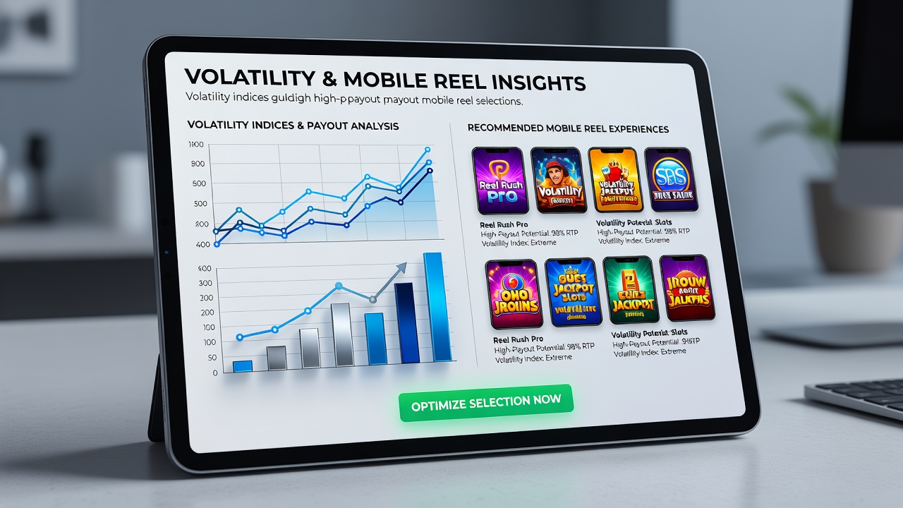 Mobile device displaying volatility filter options in a reel game lobby
