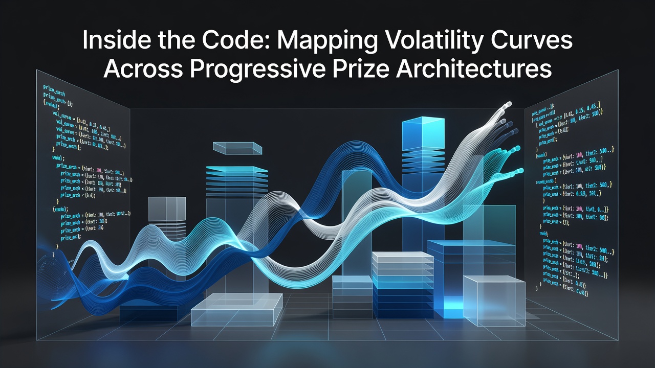 Technical visualization of volatility curves plotted across multiple progressive prize tiers in slot architectures