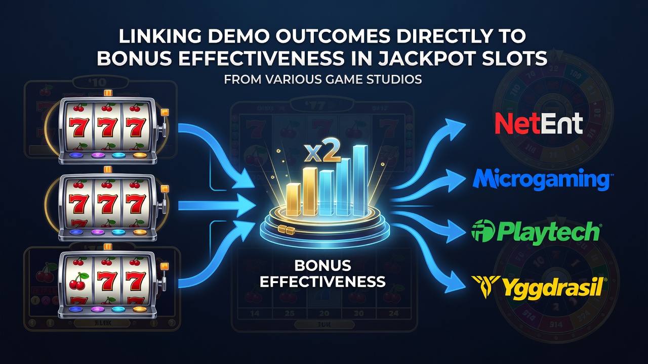 Demo interface of a jackpot slot showing spin results and bonus meter progression from multiple game studios