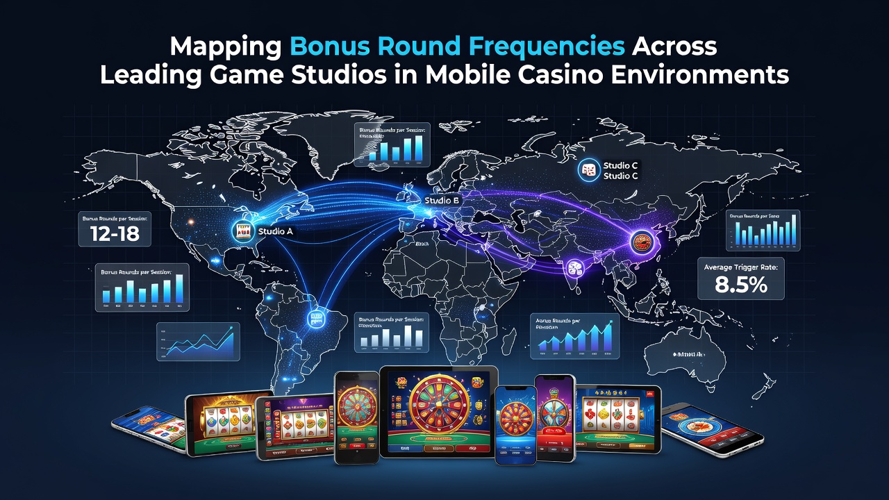 Infographic comparing bonus round frequencies for top mobile casino game providers