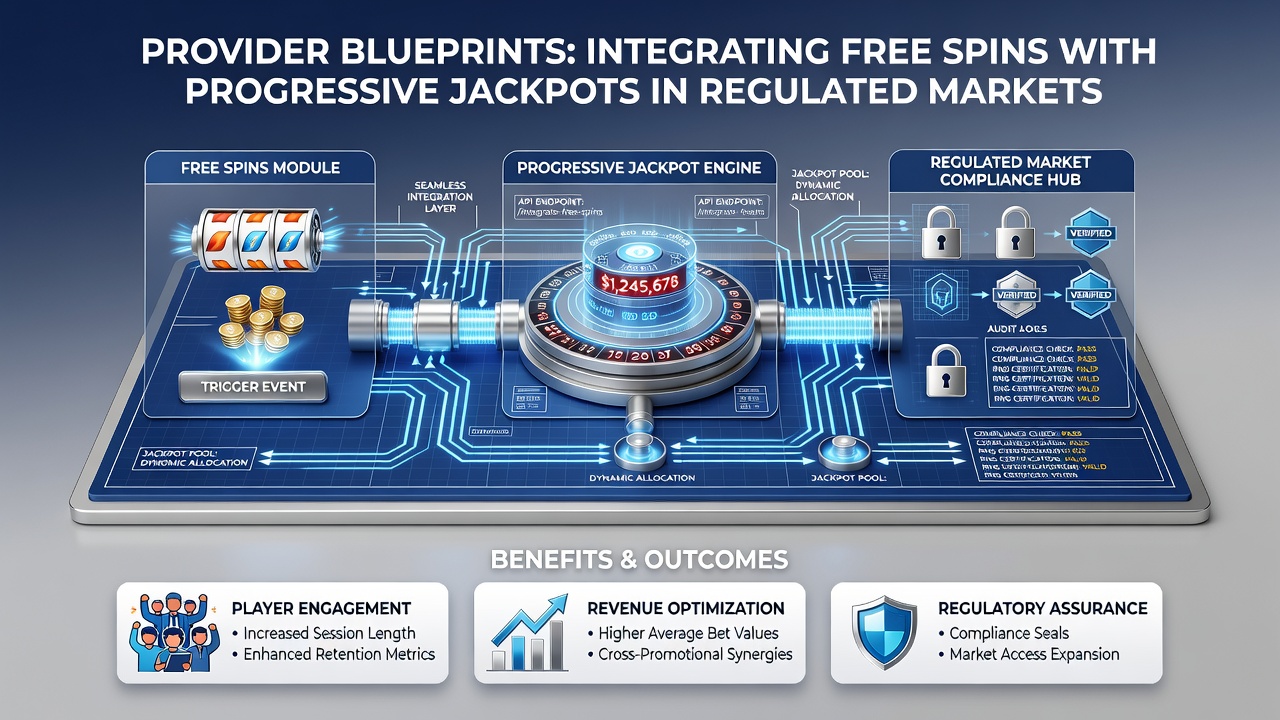 Flowchart of free spins triggering progressive jackpot contributions with regulatory checkpoint markers
