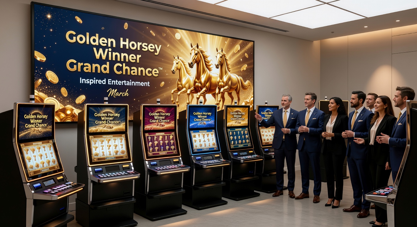 Inspired Entertainment's Golden Horsey Winner Grand Chance™ in action on a retail slot machine, showcasing dynamic reels and bonus animations