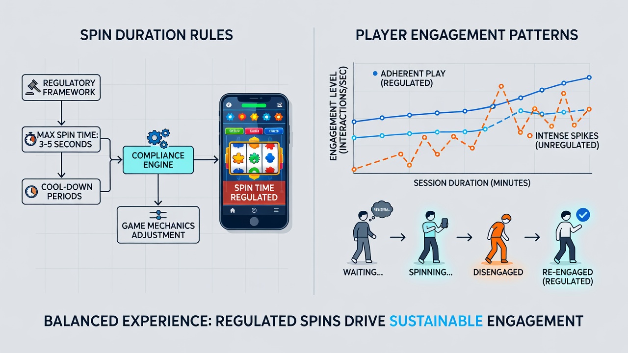 Analytics chart displaying engagement metrics before and after spin duration regulations in mobile gaming