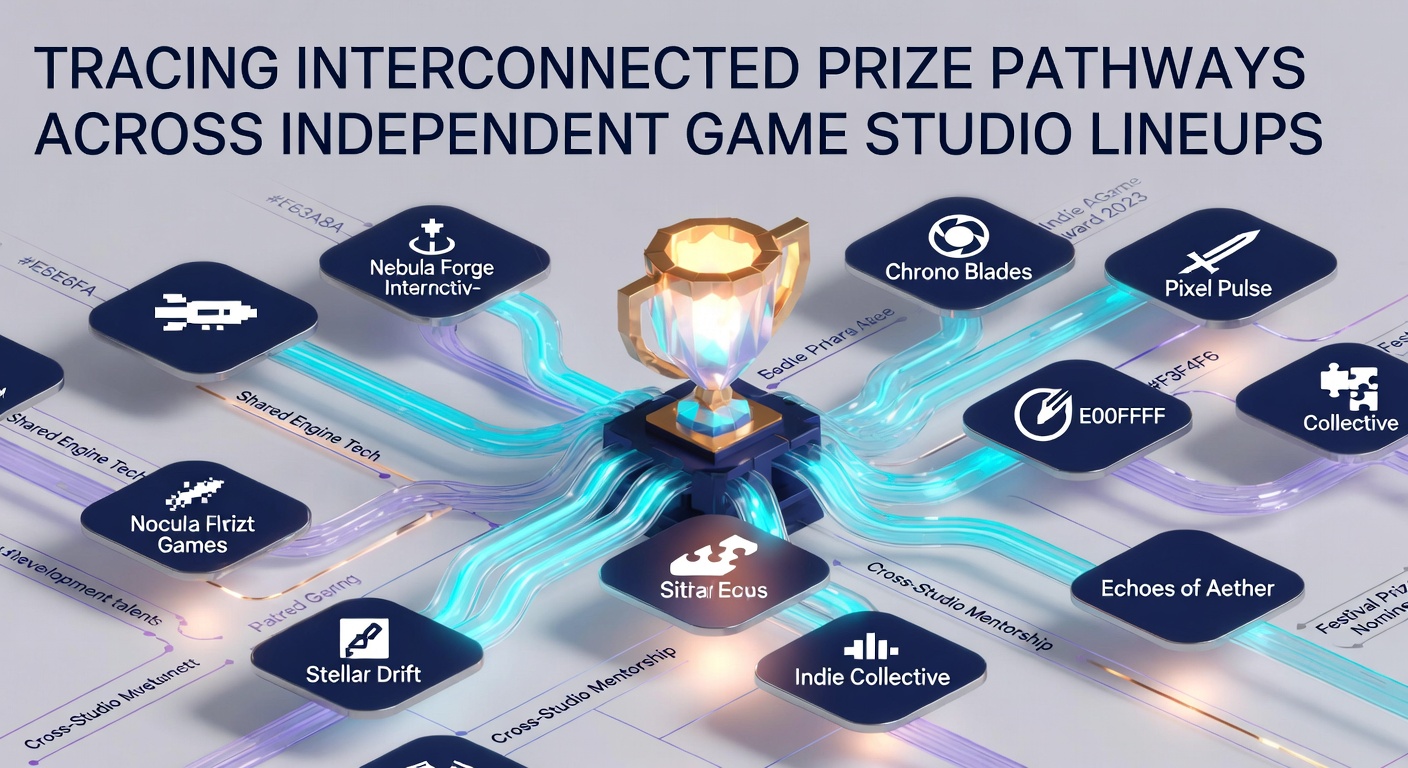 Detailed diagram showing prize pathway connections between independent studio game titles